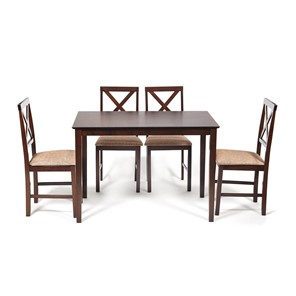 Обеденный комплект Хадсон (стол + 4 стула) id 13691 cappuccino (темный орех) арт.13691 в Ангарске